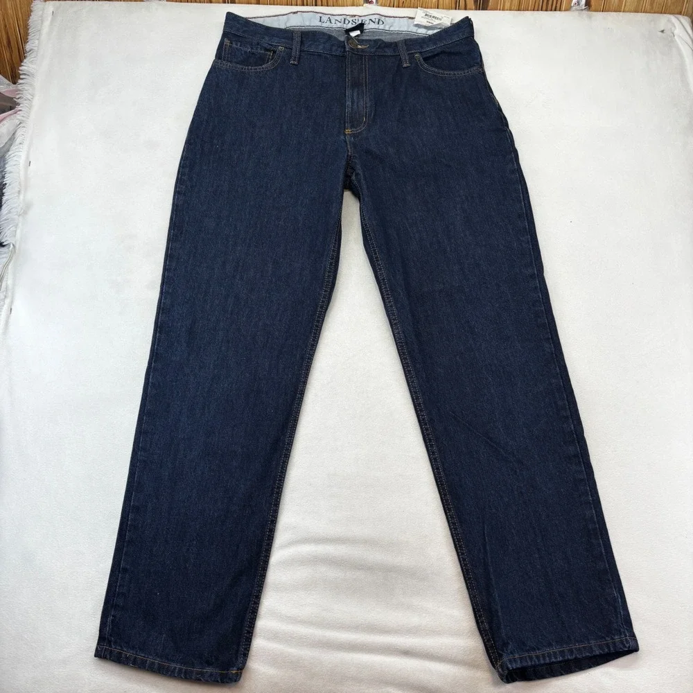 Lands' End Jeans Mens 36‎ Blue Traditional Fit Straight Leg Dark Wash Denim